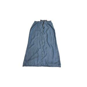 Liz Claiborne Lizwear Women 8 denim Jean Long Skirt Button Front Tie Waist Slit